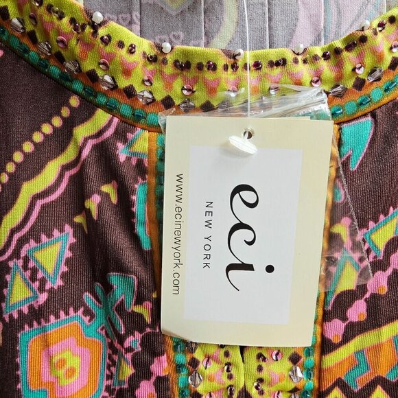 NWT Eci New York Paisley Print Short Sleeve Dress, Boho Hippy, Size Medium - Picture 4 of 14